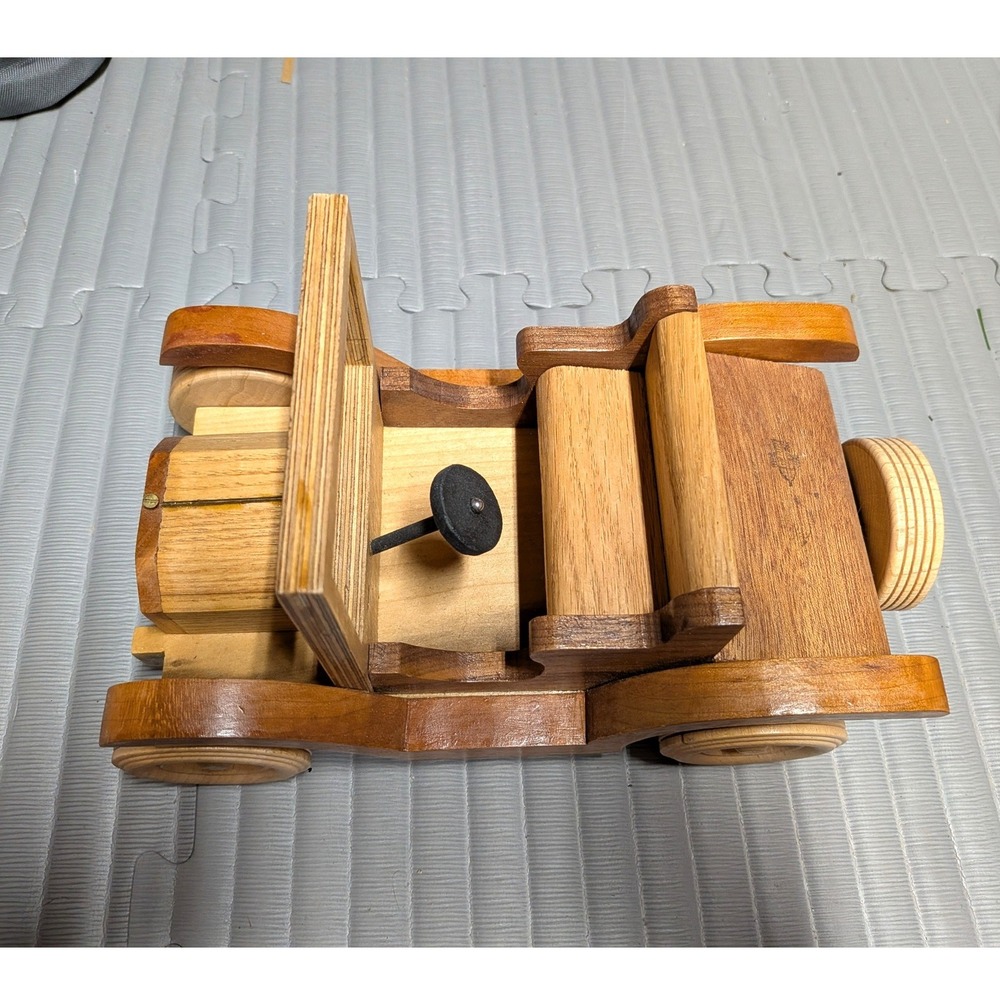 Vintage Wooden Toy Car Handcrafted Wood Roadster Convertible